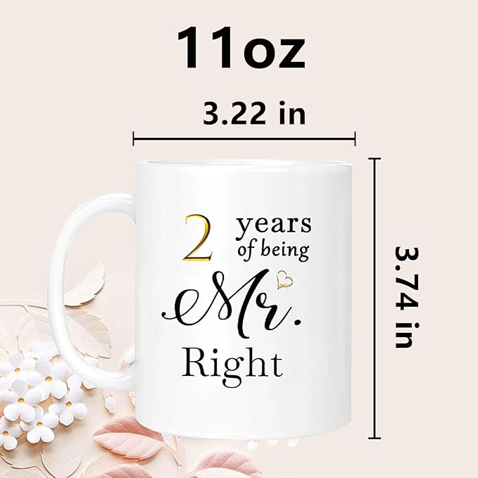 2nd Anniversary Coffee Mugs Set of 2, 2 Year Anniversary Wedding Gifts Decorations for Couple Parents Men Women Husband Wife Him Her, Gift Box Packaging, 11oz