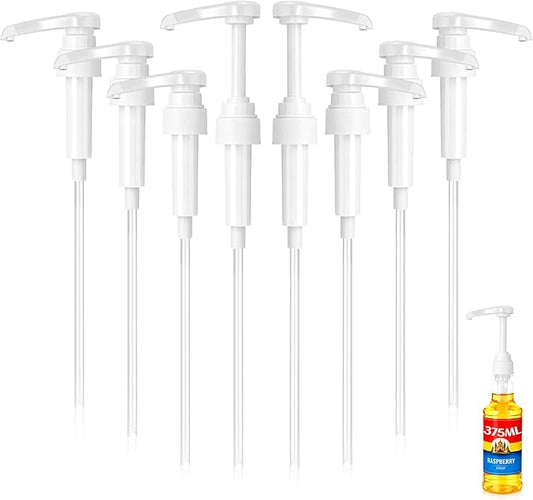 Zopeal 8 Pieces Coffee Syrup Pump Dispenser Fits 375ml/12.7oz Bottles, Syrup Pump for Coffee Flavoring, Creamers, Caramel, Beverages, Kitchen Cafe Bar Drinking Mixes Food Dispenser(White)