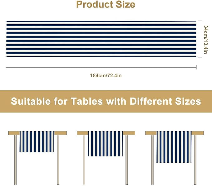 Striped Table Runner,Vintage Navy Blue Abstract Striped Table Runner for Kids Boys Home Decor Kitchen Restaurant Party Potluck 13x60 Inch