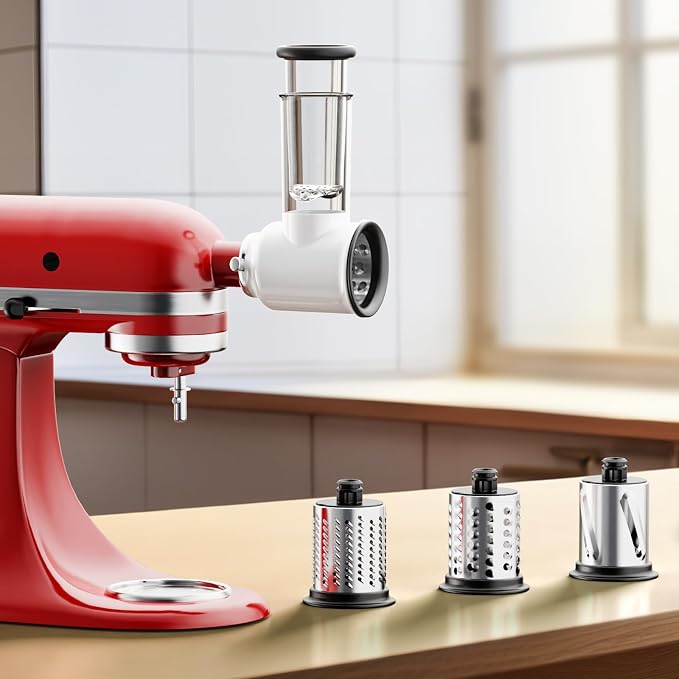 Cofun Slicer Shredder Attachment for Kitchenaid Stand Mixer, Cheese Grater Attachment, Food Slicer Salad Maker for Kitchen aid Mixer Accessories and Attachments with 3 Blades