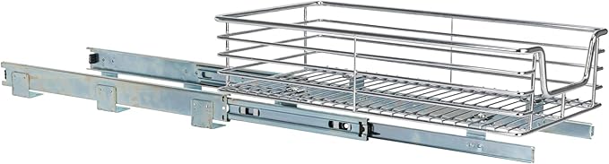 Household Essentials Chrome-Plated Steel Pull-Out Organizer with Artisanal Basket Detailing