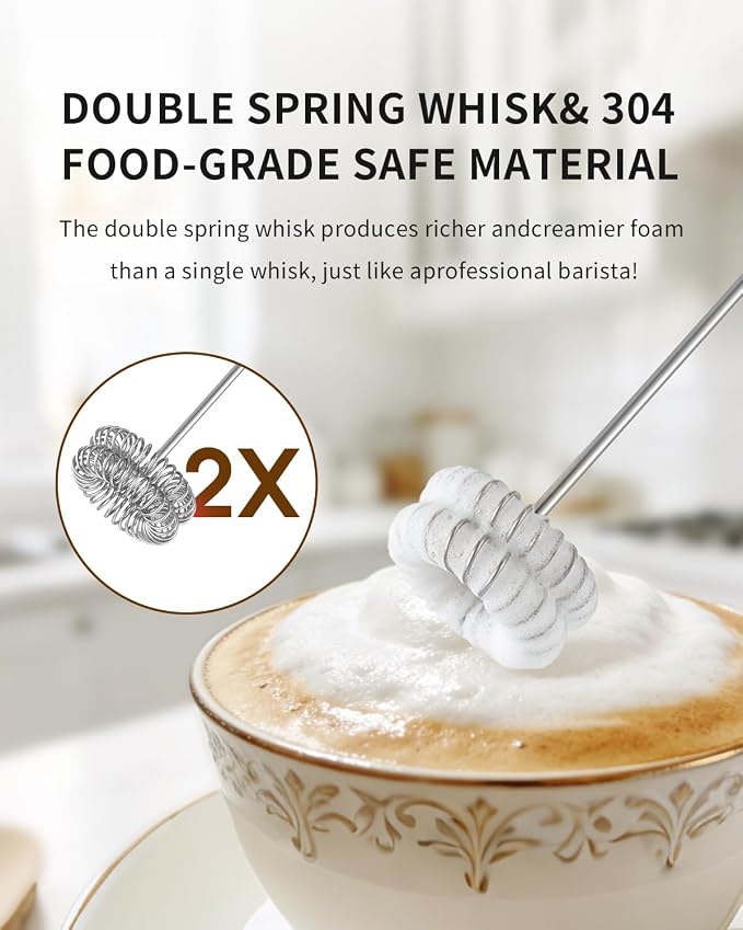 CIRCLE JOY Rechargeable Milk Frother Hanheld with Stand, Dual Coil Whisk Head Electric Coffee Frother, Portable Hand Frother Wand Drink Mixer for Matcha Lattes Cappuccino, Kitchen Gifts, Black