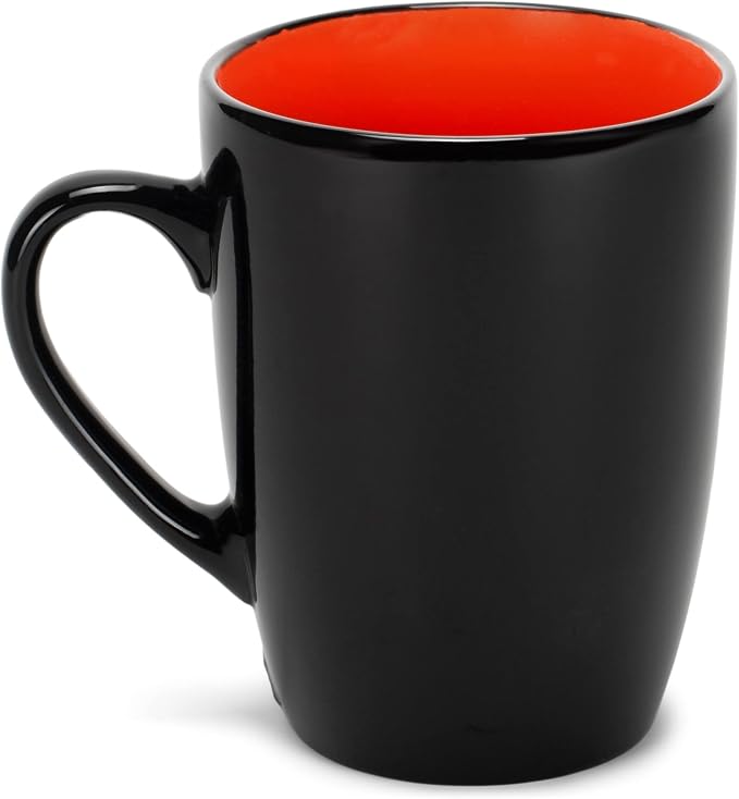 Elanze Designs Color Pop Orange Black Exterior 16 ounce Glossy Ceramic Mugs Matching Set of 4