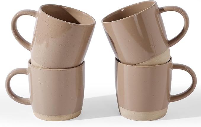famiware Coffee Mugs for 4, 13 oz Mug Set, Dringking Cup with Handle for Coffee, Tea, Cocoa, Milk, Milkyway Series, Cinnamon Brown