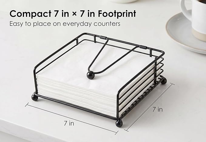 2Pack Napkin Holder for Table, Flat Napkin Dispenser with Weighted Arm, Square Cocktail Paper Holder of Elegant Rustic Iron for Kitchen Dining Room Decor Restaurant Farmhouse Hotel Party, Black