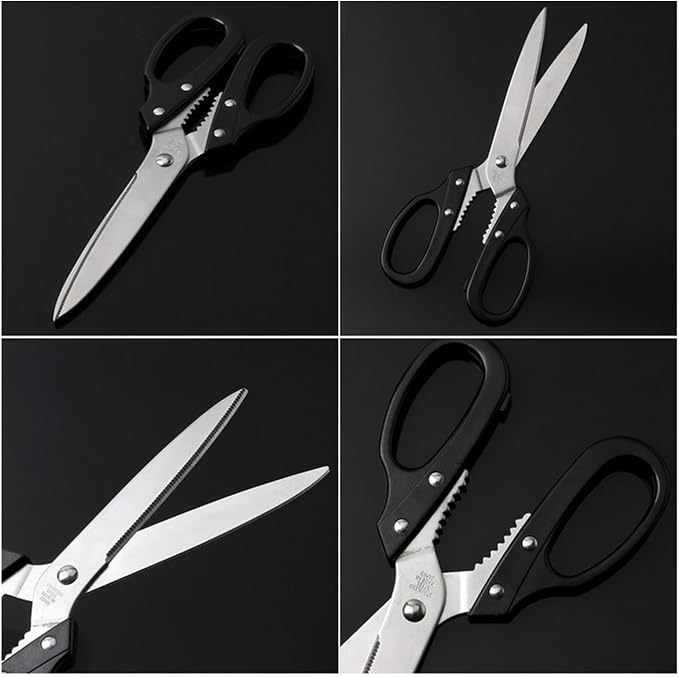 Multipurpose Kitchen Shears Heavy Duty Japan Tanaka Scissors Diamond Cut Stainless Steel 타나카 방산시장 강주은 주방가위 깡스가위(Black)