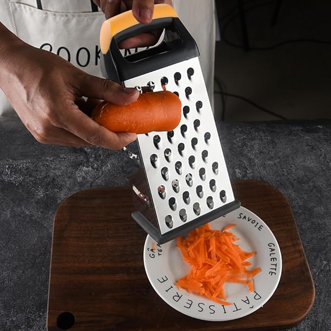 4 Sided Box Grater, Stainless Steel Grater Slicer with Handle, Cheese Grater, Kitchen Food Shredder, Food Grater Cutter Planing for Ginger, Garlic, Cucumbers, Carrots, Cheese, Potato