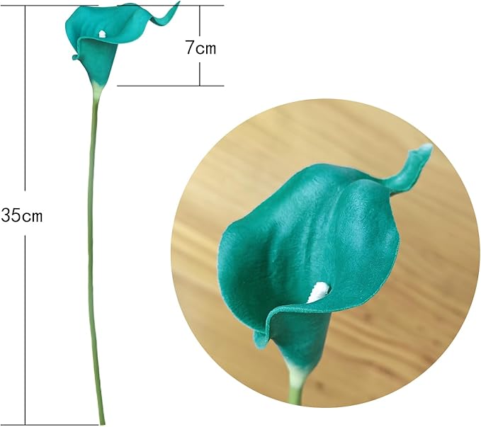 Letjolt Teal Calla Lily 20Pcs Artificial Flowers Bouquet for Wedding Bride Shower Blessing Gift Home Decoration Faux Calla Lilies Flower, 20 Pieces