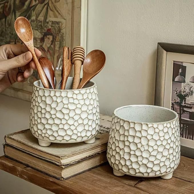 Utensil Crock, 4.5 Inches Utensil Holder for Counter, Kitchen Utensil Organizer, Farmhouse Kitchens Countertop Decor, Flower Pot, Makeup Tool Holder, Pen Holder