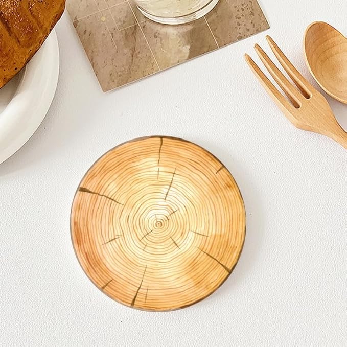 1 Pcs Coffee Cup Coasters for Drinks, Cross Section of Tree Trunk Round Absorbent Non-Slip Ceramic Stone Cork Coasters for Kitchen Living Room Office Decoration Bar (4 * 4 Inch)