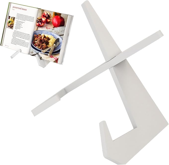Cookbook Stand for Kitchen, Wooden Cookbook Holder, Recipe Book Holder for Kitchen Counter, Rustic Cook Book Display Stand Holder(Color:White)