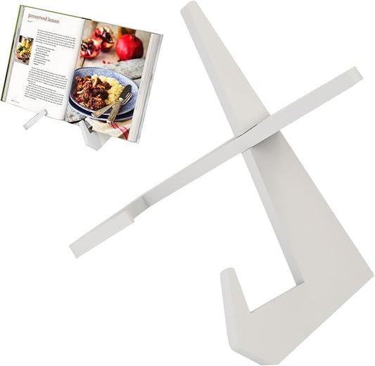 Cookbook Stand for Kitchen, Wooden Cookbook Holder, Recipe Book Holder for Kitchen Counter, Rustic Cook Book Display Stand Holder(Color:White)