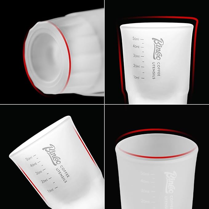 Bincoo Espresso Shot Glasses (2 Pack) – 50ml Heavy Duty Glass Measuring Cups for Barista, Espresso, Coffee, Liqueur – Dishwasher Safe, Precise Scale Markings, Stackable