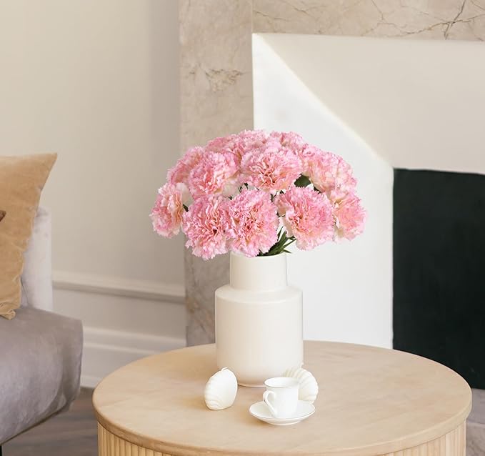Artificial Carnation Flowers - 15pcs Pink Silk Flowers with Stems for Home Decor, Wedding, Bridal Bouquet, Anniversary, Birthday and Floral Arrangements