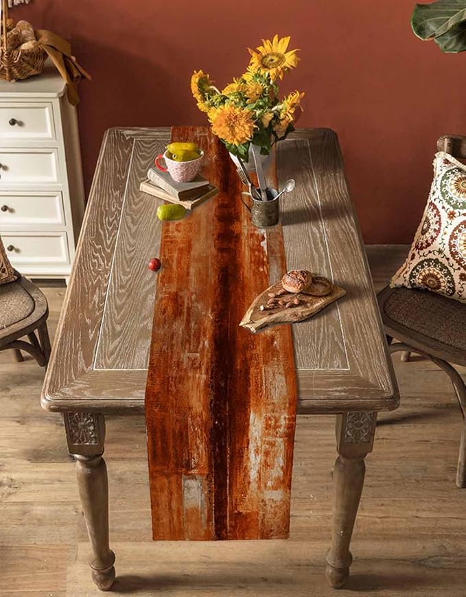 Burnt Orange Table Runner - 108 Inch Long, Oil Modern Paintings Abstract Kitchen Dining Table Runner Dresser Scarves, Geometric Artwork Grey Orange Tablerunner for Coffee Table Wedding Party, 13x108in