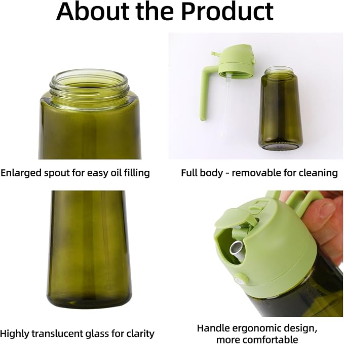 Aovdy 16oz/470ml Olive Oil Dispenser Bottle for Kitchen Gadgets and Air Fryer Accessories - Olive Oil Sprayer for Cooking - Light-Blocking Dark Green