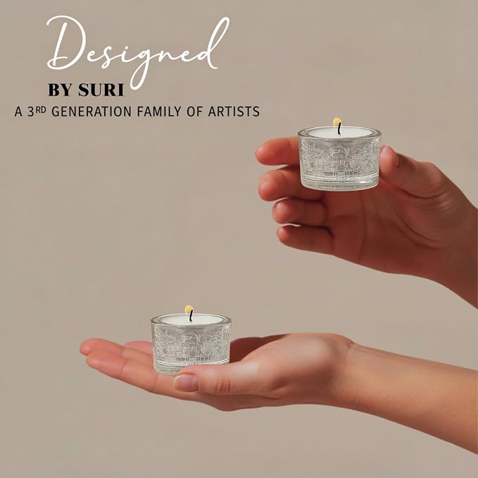 SURI Jerusalem Design Glass Shabbat Tea Light Candle Holder Set of 2 – Modern Judaica Home Décor