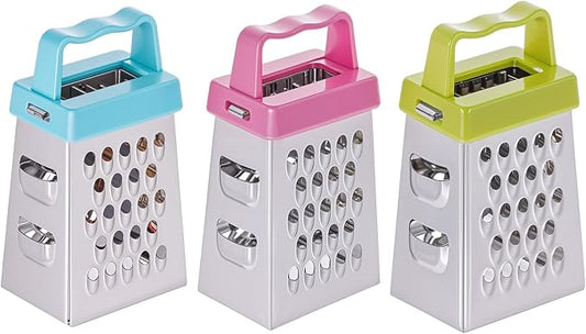 ElevateTech Mini Cheese Grater, 3Pcs Stainless Steel Box Grater with Handle Professional Cheese Slicer Grater for Kitchen Slicer Cheese Ginger Vegetable Multifunction Dishwasher Safe