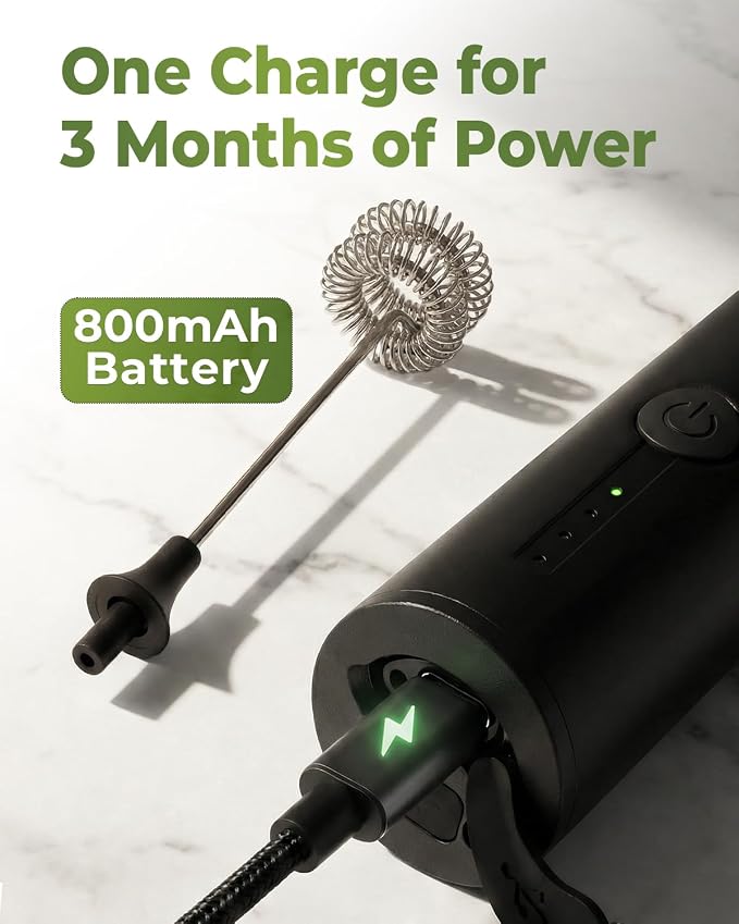 Electric Milk Frother Handheld Rechargeable, Handheld Foam Maker with Dual Stainless Steel Whisk, Multiple Speeds, Perfect for Coffee, Lattes, Cappuccino, & Matcha (Core, Black)