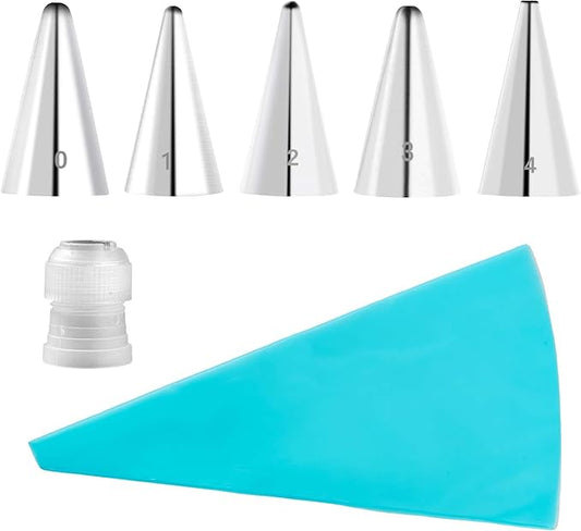 GOOTRADES 7 Pcs-Set Cake Decorating Tips (5 Writing Tube,1 Coupler,1 Silicone Pastry Bag)