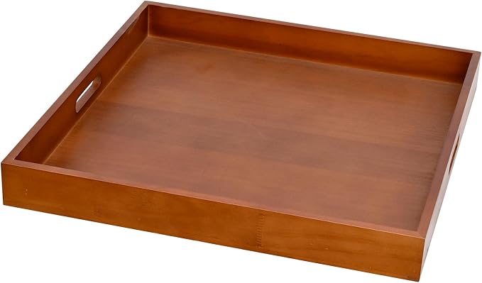 20 Inch Extra Large Square Serving Tray HeavyDuty Pine Wood Tray for Oversized Ottoman Coffee Table and Counter Giant Decorative Organizational Tray Extensive Kitchen Serveware
