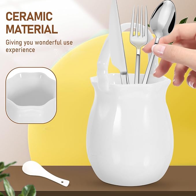 PRETYZOOM Elegant Ceramic Chopstick Holder Multi-functional Cutlery Organizer for Kitchen Storage Compact Utensil Canister for Forks Spoons and Chopsticks