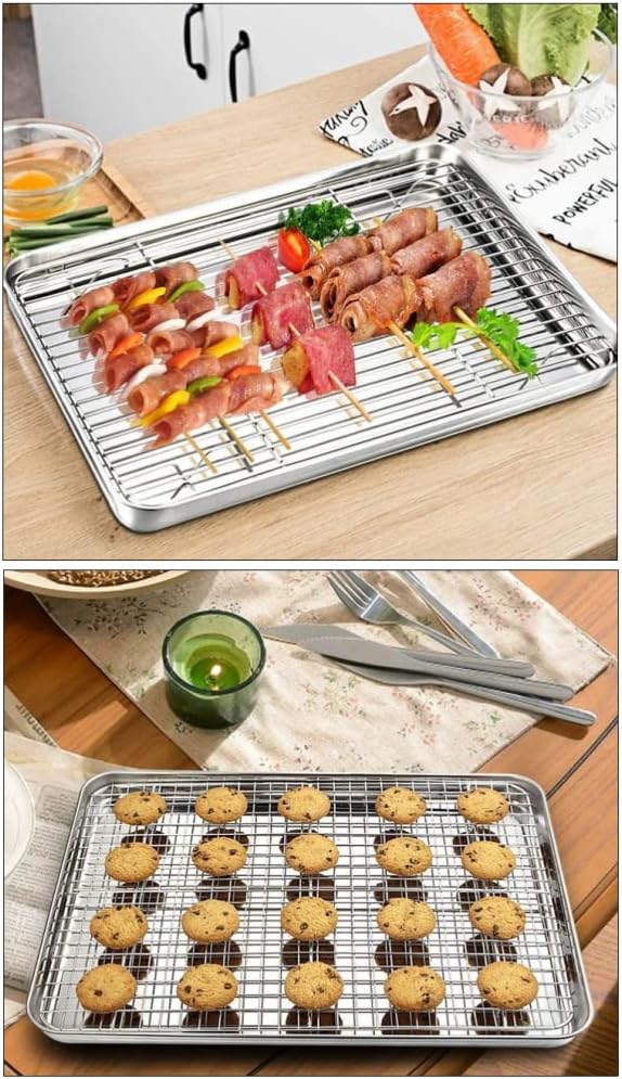 Yosoo 304 Stainless Steel Cooling Rack with Tightly Welded Wire Grid and Raised Feet for Grilling Roasting and Baking (1)