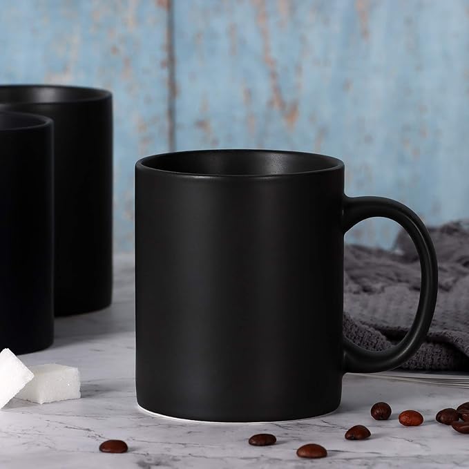 harebe 11 OZ Classic Coffee Mugs Set of 4, Family Ceramic Cup for Coffee, Tea, Cocoa and Mulled Drinks, Matte Black