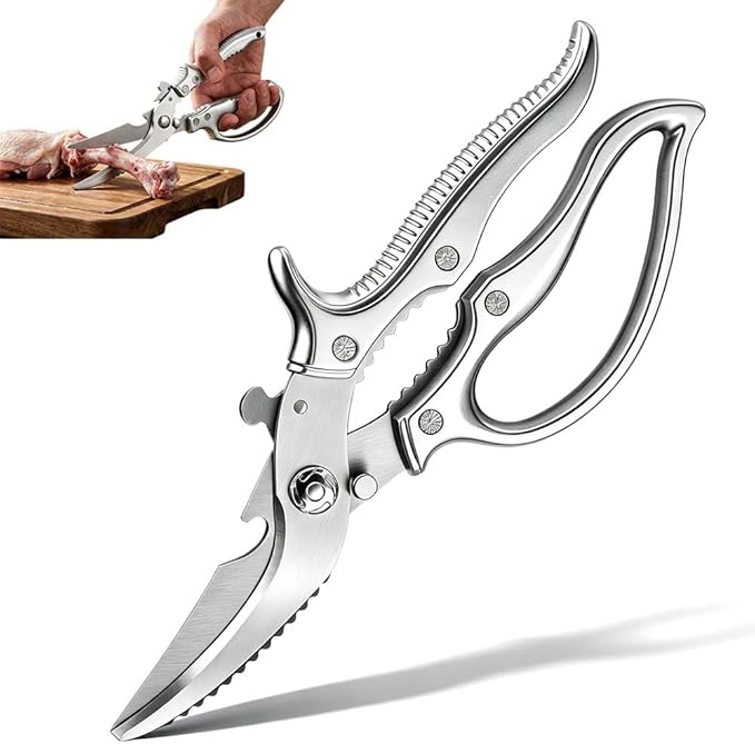 Heavy-Duty Multifunction Kitchen Shears, Ultra Sharp Stainless Steel Poultry Scissors for Bone Chicken Turkey, Multi-Purpose Kitchen Scissors with Bottle Opener Fish Scale Scraper Nut Cracker (1)