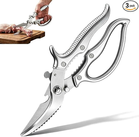 Heavy-Duty Multifunction Kitchen Shears, Ultra Sharp Stainless Steel Poultry Scissors for Bone Chicken Turkey, Multi-Purpose Kitchen Scissors with Bottle Opener Fish Scale Scraper Nut Cracker (3)