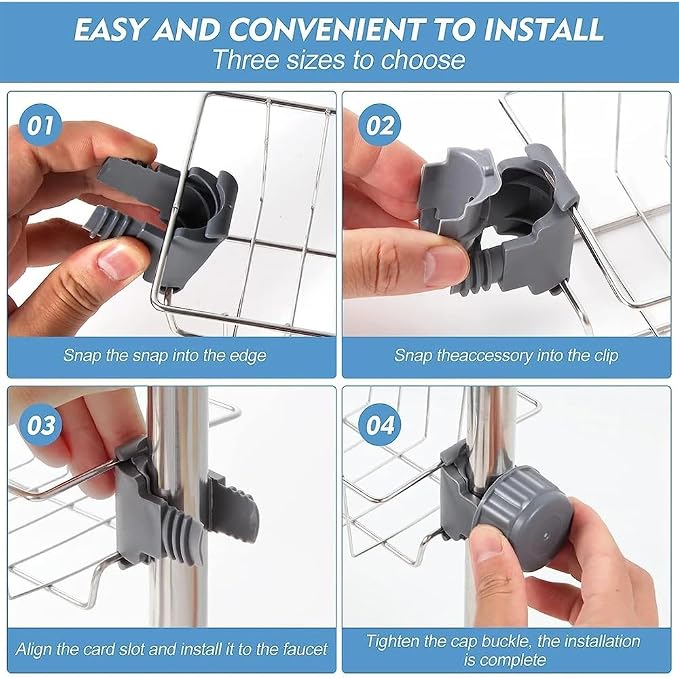 LONIN Stainless Steel Kitchen Sink Organizer Caddy – Over Faucet Sponge & Brush Holder, Rust-Resistant, Adjustable Universal Fit Faucet Rack, Quick Drain Sink Space Saver