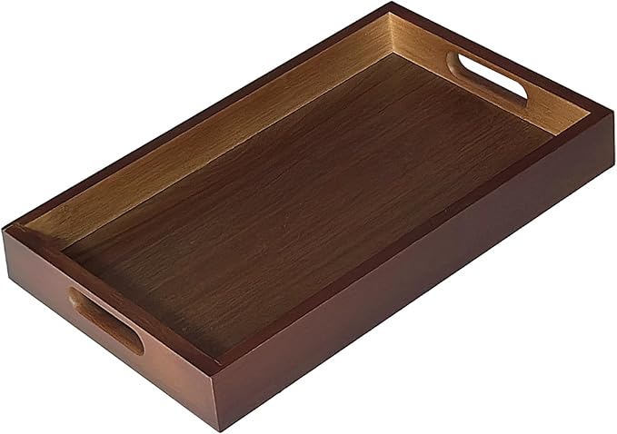 Serving Tray with Handles - 11.4x7.8 Inch Rectangular Bamboo Tray | Multi-Purpose Decorative & Food Tray for Organizing, Serving and Entertaining for Kitchen, Coffee Table & Ottoman
