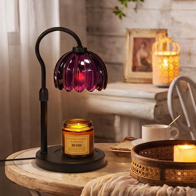 Candle Warmer Lamp,Adjustable Height with 2 Bulbs，Boho Glass Candle Lamp with Dimmer & Timer, Flameless Fragrance Diffuser for Scented Wax Melts, Mothers Day and Birthday Gifts for Home, Office