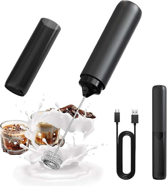 Rechargeable Milk Frother, Handheld Coffee Frother Wand Drink Mixer with Cover, Electric Whisk Coffee Mixer for Matcha Lattes Cappuccino