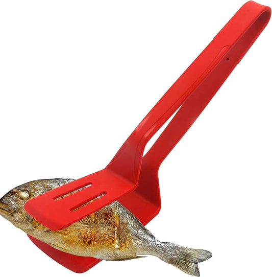 Silicone Cooking Tongs, Premium Stainless Steel Silicone Barbecue Clamp, Multipurpose BBQ Clamp Spatula for Gripper Bread Clip, Fried Steak Clamp, Flipping Fish, Toast Salad Tongs, Red（11 Inch）