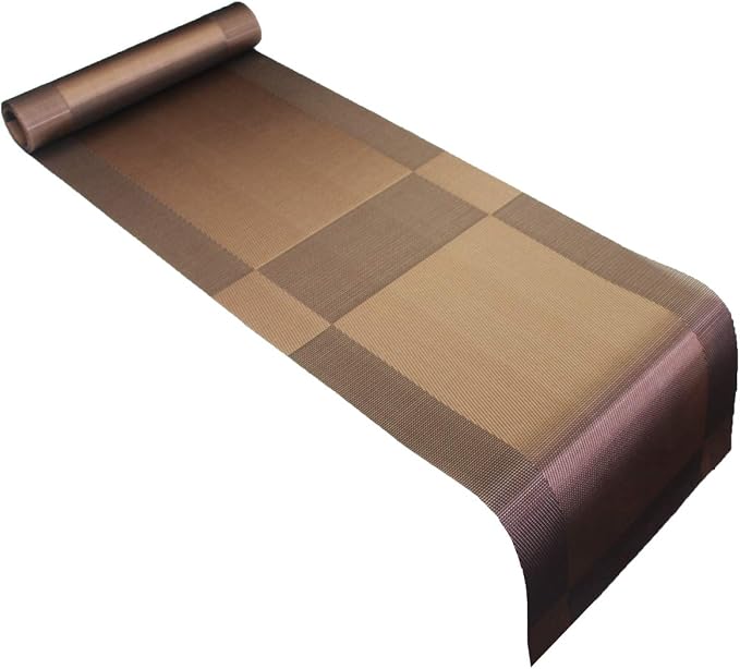 PIGCHCY Elegant Placemats with Matching Table Runner,Durable Cleaning Placemats for Dining Table Sets(6pcs Round Placemats+1pcs Table Runner, Chocolate Brown)