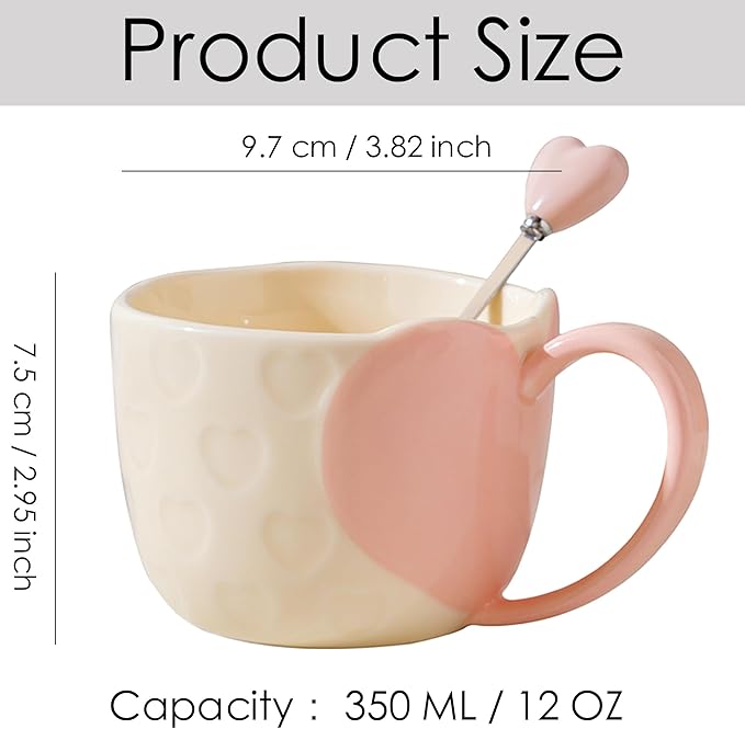 Disoza Heart Coffee Mugs Gift Valentine's Day 2 Pcs Coffee Mugs Wedding for Bride and Groom Wedding Engagement Christmas Gifts for Couples Ceramic Cups Set Heart Shaped Coffee Mug