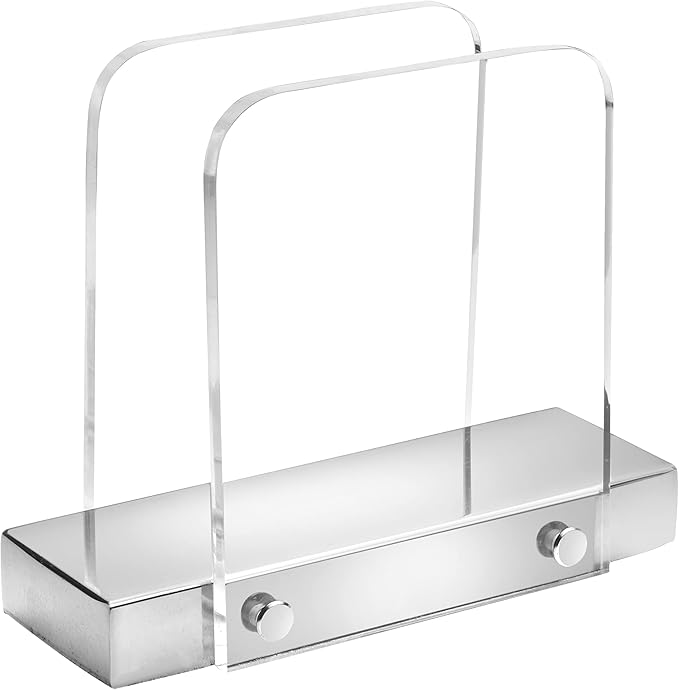Modern Napkin Holder for Kitchen, Standing Napkin Holder for Tables, Clear Acrylic and Silver Steel Base Kitchen & Dining Room Decor