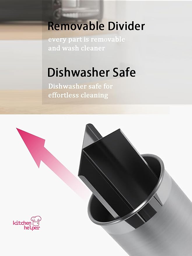 Stainless Utensil Holder 360° Rotating 6.5X5.25 Inch Utensil Crocks for Kitchen Counter with Removable Divider Bright