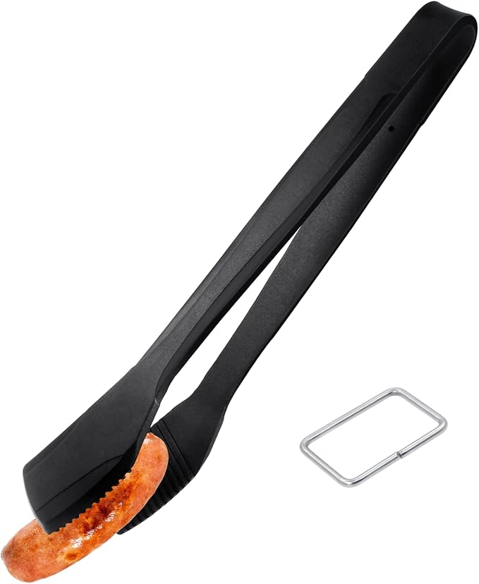 Silicone Kitchen Cooking Tongs, Premium Stainless Steel Silicone Barbecue Clamp, Multipurpose BBQ Clamp Spatula for Gripper Bread Clip, Fried Steak Clamp, Flipping Fish, Toast Salad Tongs（11 Inch）