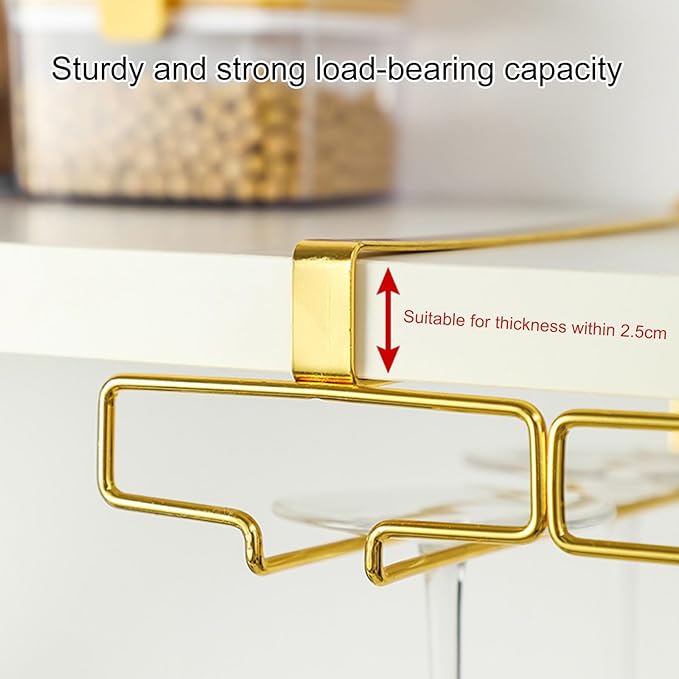 Wine Glass Rack, Storage Hanger Under Cabinet Stemware Rack, Heavy Duty Metal Hanging Wine Glass Rack, Industrial Wine Glass Rack, For Shelf Kitchen Bar Decor (Color : Brown)
