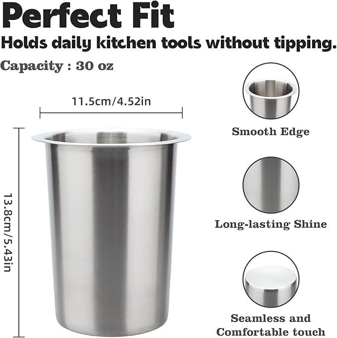 MeowvCraft Stainless Steel Utensil Holder, 5.4 x 4.5 Kitchen Caddy for Countertop, Cooking Utensil Crock for Spoon and Fork, Rust Resistant-Home, Bars and Commercial Use