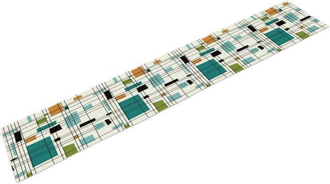 Mid Century Table Runner, 1970s Modern Geometric Pattern Contemporary Style Table Runner Country Farmhouse Cottage Linen Table Decoration for Home Kitchen Dining,13x70 Inch