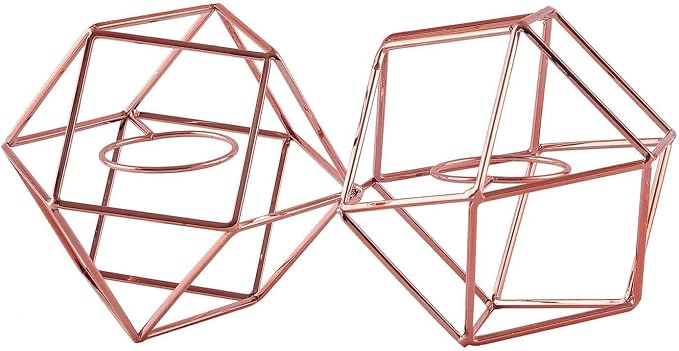 Efavormart 11.5" Rose Gold Geometric Candle Holder Set 2 Metal Geometric Centerpieces Joint Together
