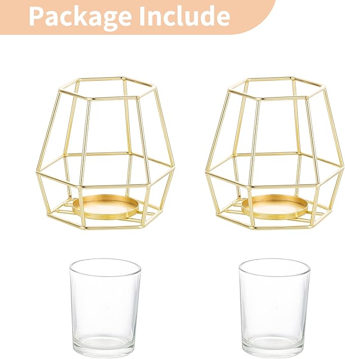 Nuptio Geometric Tealight Candle Holder Gold - Candle Holders for Pillar Candles Set of 2 Tea Light Candle Holders Set Metal Candle Stand Table Centerpiece for Wedding Party Cafe Bar Home Decor
