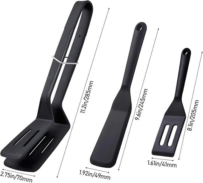 KIBBEH 3 Pack Heat Resistant Silicone Slotted Cooking Spatula Set, Multipurpose BBQ Clamp for Gripper Bread Clip, Fried Steak Clamp, Flipping Fish, Toast Salad Tongs