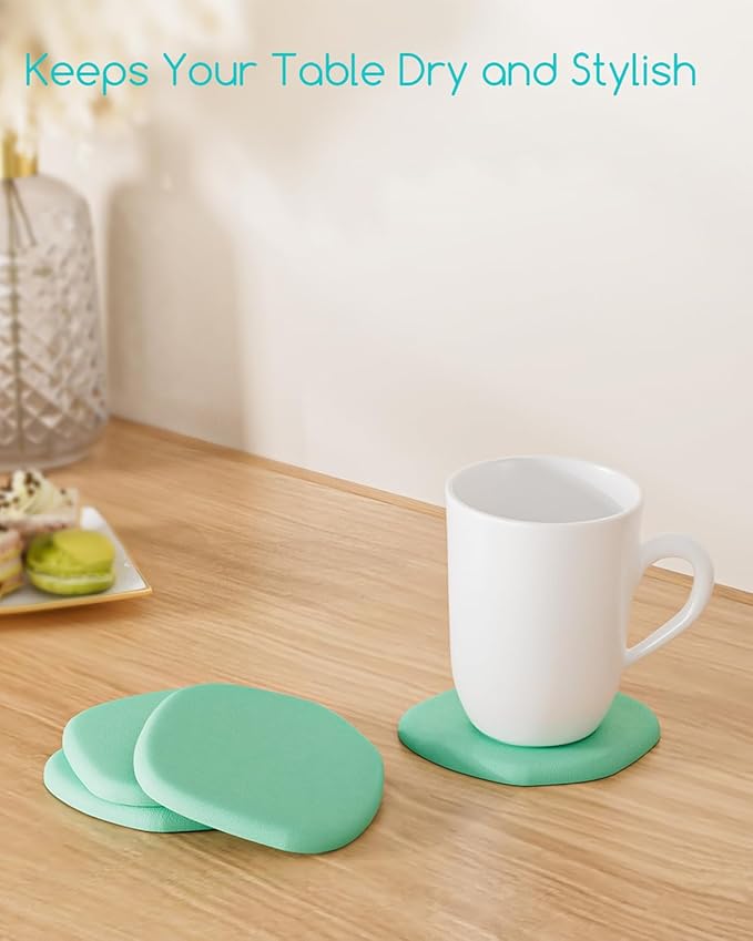 Diatomaceous Earth Coasters,3.9"x3.9", Quick-Dry, Absorbent, Heat-Resistant, Modern Stone Design, Dark Gray, Irregular Shape (2, Green)