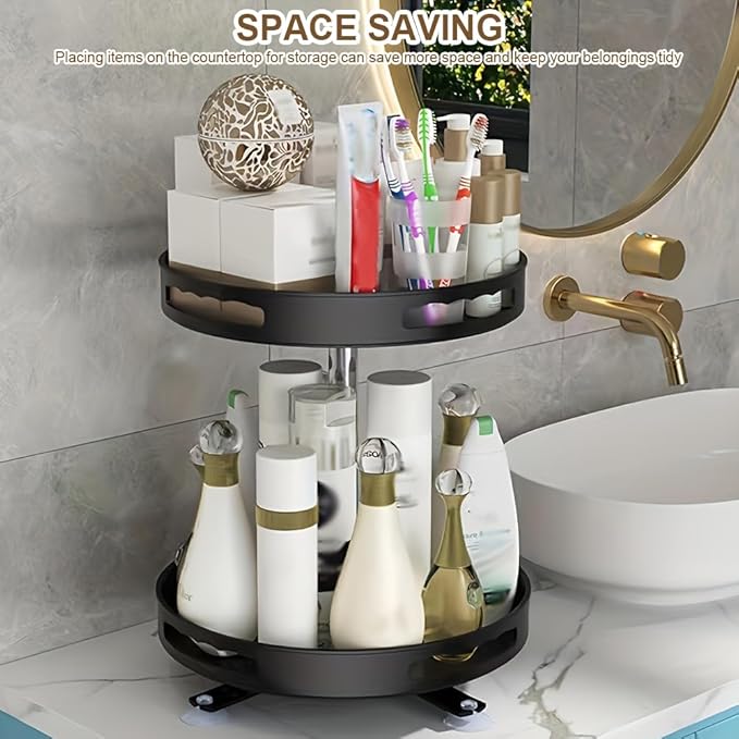 2 Tier Lazy Susan Turntable Organizer,Durable Carbon Steel Spice Rack Organizer,Rotating Spice Rack Organization for Cabinet,Round Lazy Susan Storage for Kitchen,Bathroom