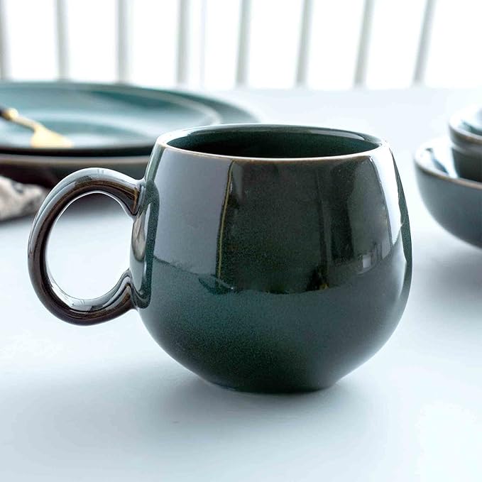 UNICASA Coffee Mugs Set, 18oz Ceramic Jumbo Mugs Set of 4, Porcelain Cereal, Soup Cups with Handles for Coffee, Tea, Milk, Latte and Cocoa, Microwave Safe - Reactive Olive…