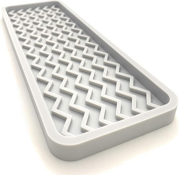 Silicone Sink Organizer Tray, Rectangular, Modern Style, Heat Safe, Dishwasher Safe, for Bathroom and Kitchen Organization (Light Grey, 12"x4", Chevron Pattern)